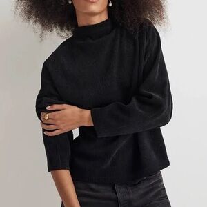 Madewell Black Ribbon Striped Jacquard Funnel Neck Top